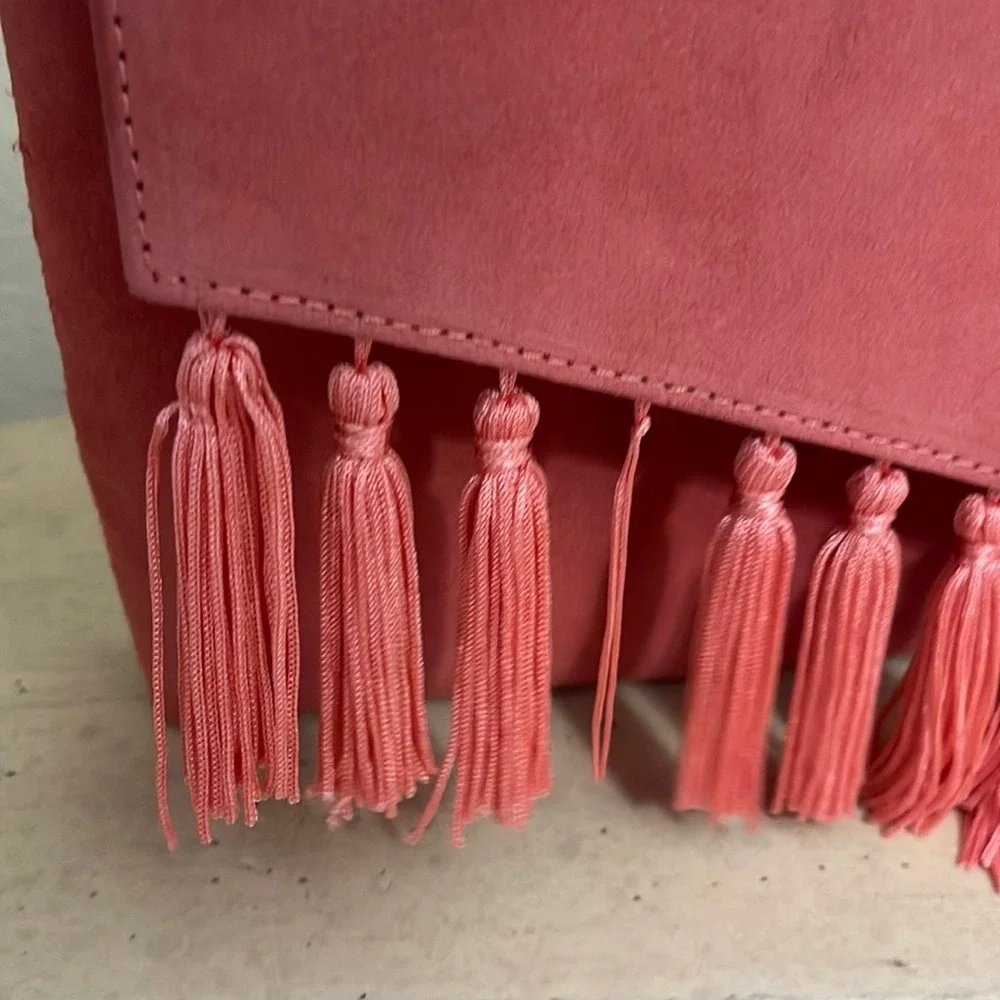 White House Black Market Clutch Suede Coral Tassel Evening Bag - Picture 7 of 7